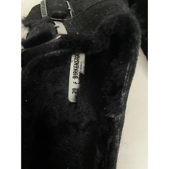 Birkenstock Arizona Black Shearling Fur Sandals Size 38 US 7 Narrow NEW - Picture 7 of 7